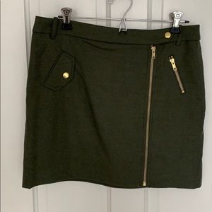 J. Crew olive green wool skirt with gold accents
